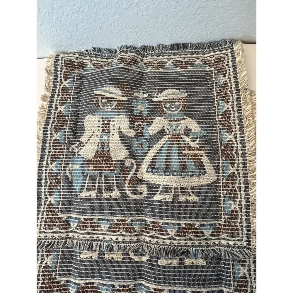 Vtg Kolf Blue Woven Tapestry Square Mats Austrian Boy Girl Linen Blend Set of 3
